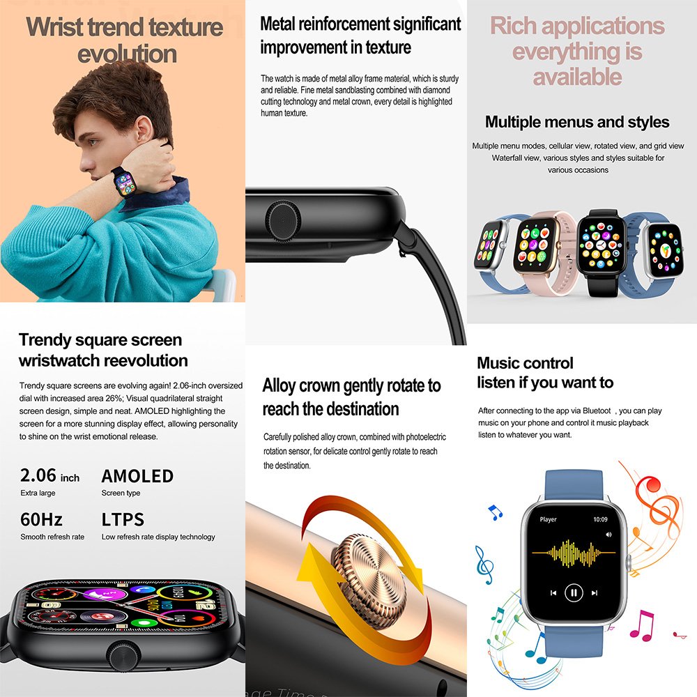 Luxury AMOLED screen Rotatable control smartwatch BT calling heart rate monitor watch sport wrist smart watch men